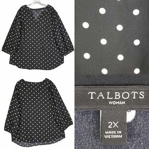 Talbots Tunic Top Plus Size 2X Womens Popover Blouse Polka Dot Stretch Black